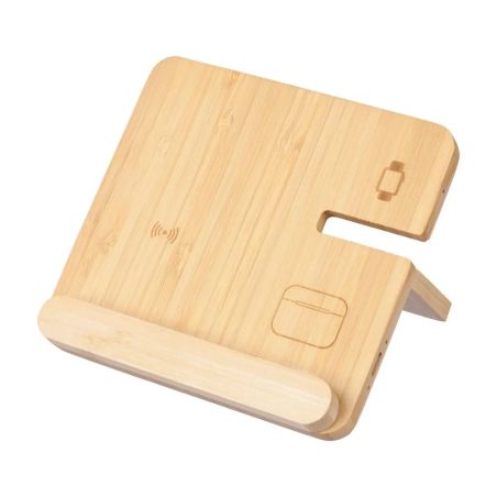 Cargador inalámbrico Tribu | Bambú reciclado | 3-en-1 Personalizado 101514192