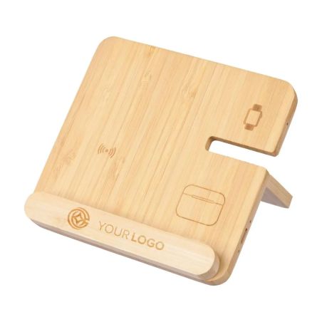 Cargador inalámbrico Tribu | Bambú reciclado | 3-en-1 Personalizado 101514192