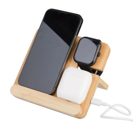 Cargador inalámbrico Tribu | Bambú reciclado | 3-en-1 Personalizado 101514192