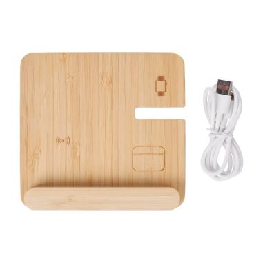 Cargador inalámbrico Tribu | Bambú reciclado | 3-en-1 Personalizado 101514192