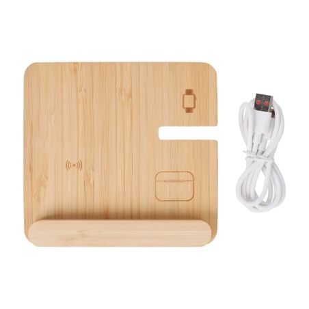 Cargador inalámbrico Tribu | Bambú reciclado | 3-en-1 Personalizado 101514192