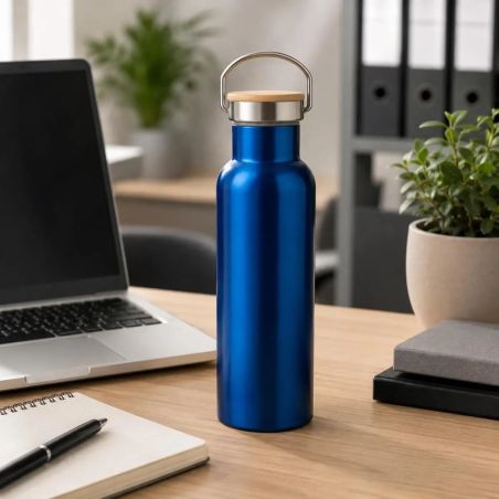 Botella Termo de Acero Inoxidable con Bambú Personalizada | Goodie