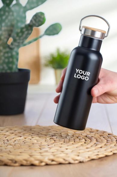 Botella Termo de Acero Inoxidable con Bambú Personalizada | Goodie