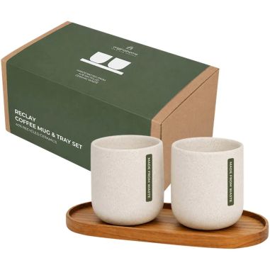 Juego de Originalhome compuesto por una bandeja ovalada de madera y una taza de cerámica de 150 ml Personalizada 6126437