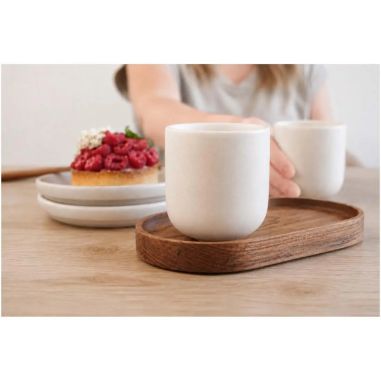 Juego de Originalhome compuesto por una bandeja ovalada de madera y una taza de cerámica de 150 ml Personalizada 6126437