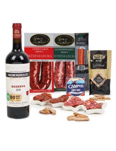 Caja Lote Gourmet para Regalar en Navidad con Ibéricos y Tinto Reserva