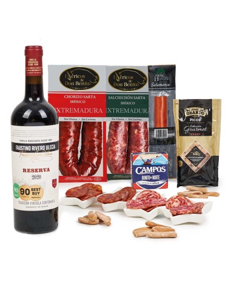 Caja Lote Gourmet para Regalar en Navidad con Ibéricos y Tinto Reserva