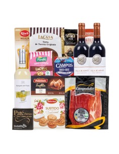 Lote 103 Cesta de Navidad Económica con Jamon Serrano Vino y Dulces