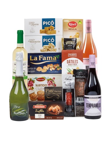 Lote de Navidad 5 Ibéricos, Vino Blanco y Espumoso y Dulces