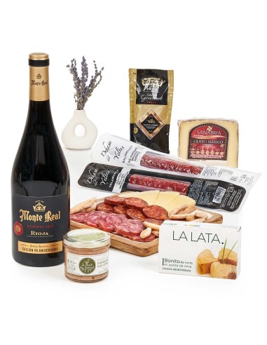 Cesta de Navidad Pack Gourmet con Ibéricos, Queso y Vino Reserva