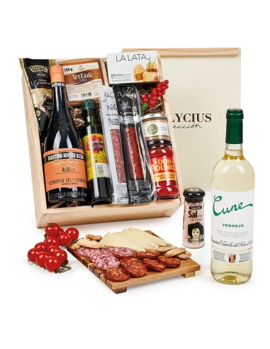 Cesta Caja con Productos Gourmet de Madera para Regalar