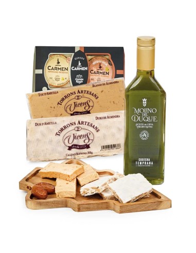 Lote Cesta de Navidad Gourmet con Quesos, Turrones y AOVE sin Alcohol