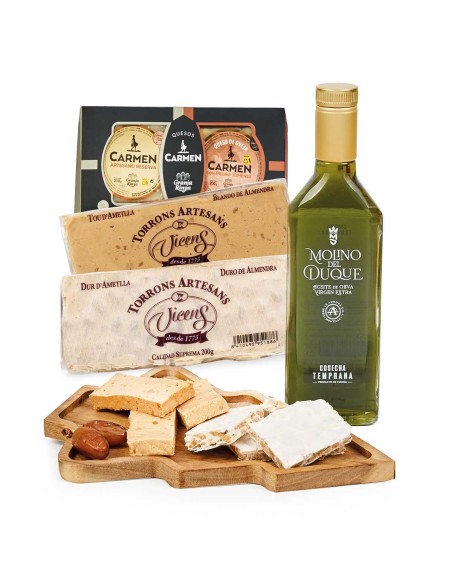 Lote Cesta de Navidad Gourmet con Quesos, Turrones y AOVE sin Alcohol