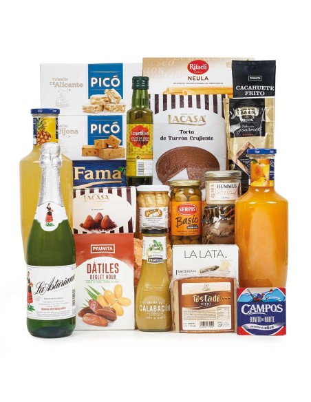 Cesta de Navidad Sin Alcohol ni Cerdo con Queso y Dulces