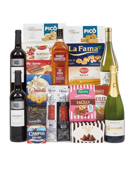 Lote de Navidad 10 Cesta Gourmet con Whisky, Vinos y Turrones