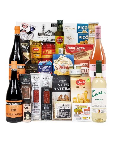 Venta de Lote 13 Cesta Tradicional con Ibéricos y Vinos