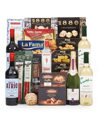 Lote de Navidad 14 Cesta con Ibéricos, Cava y Turrones Premium