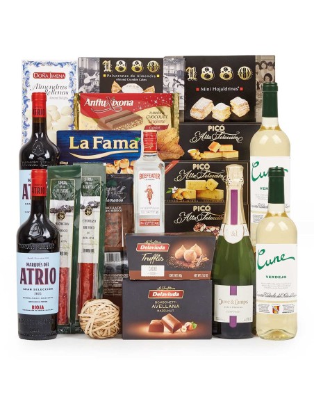 Lote de Navidad 14 Cesta con Ibéricos, Cava y Turrones Premium