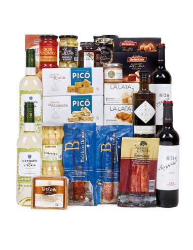 Lote 15 Cesta de Navidad Tradicional con Ibéricos, Queso y Vinos