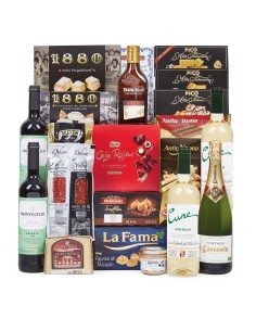 Lote 16 Cesta Navidad Premium con Rioja, Cava y Ron