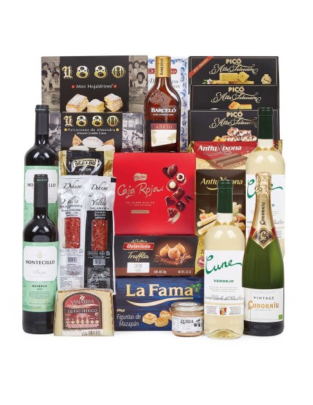 Lote 16 Cesta Navidad Premium con Rioja, Cava y Ron