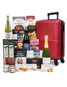 Cesta Maleta Vintage Navideña Trolley Gourmet con Ibéricos y Cava