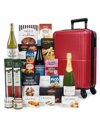 Cesta Maleta Vintage Navideña Trolley Gourmet con Ibéricos y Cava