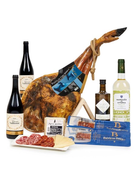Lote de Navidad 30 Caja Jamonera con Paleta Ibérica y Vinos