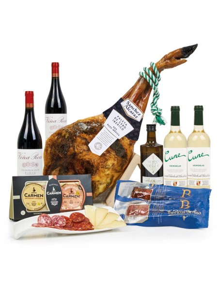 Caja Jamonera 31 con Paleta Ibérica con Vino Rioja y Quesos