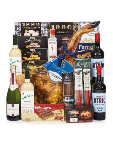 Lote 22 Cesta con Paleta Ibérica, Vinos Reserva y Dulces