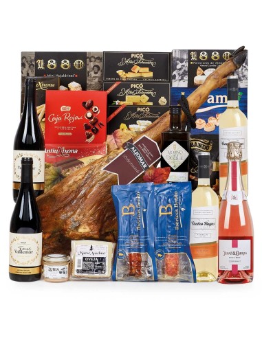 Lote de Navidad 24 con Jamón Ibérico Aljomar y Vinos Reserva