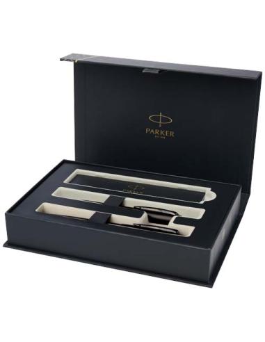 Parker set de bolígrafo y rollerball acromático con caja de regalo "IM" (tinta negra/azul)