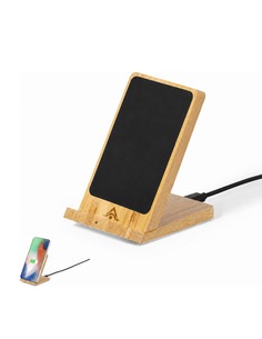 Cargador inalámbrico de bambú con luz LED personalizado