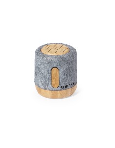 Altavoz Bluetooth de bambú y fieltro RPET personalizado, vista frontal recta