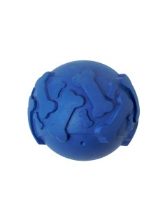 Pelota para mascotas con relieve de huesos personalizada en azul, vista de detalle