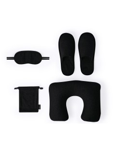 Componentes del set de viaje personalizado en negro, dispuestos por separado