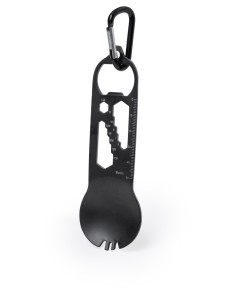 Multiherramienta de acero inoxidable personalizada desplegada mostrando los utensilios