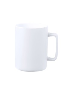 Taza de cerámica de 420 ml con asa cuadrada personalizada en color blanco