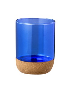 Vaso de cristal de borosilicato azul y corcho de 450 ml personalizado, otro ángulo