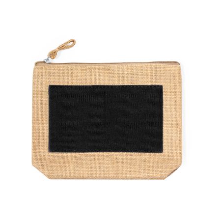 Neceser de yute laminado y algodón personalizado con parche negro