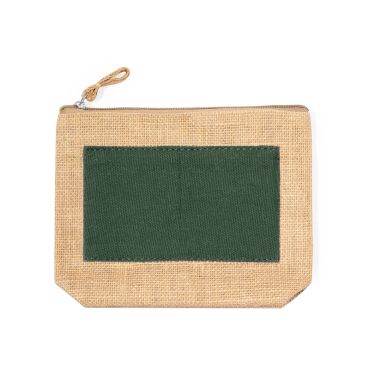 Neceser de yute laminado y algodón personalizado con parche verde