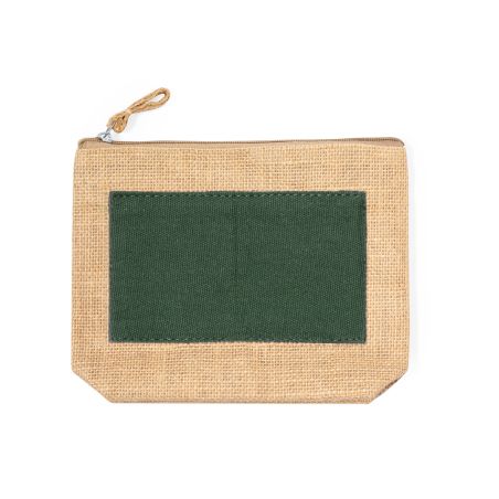 Neceser de yute laminado y algodón personalizado con parche verde
