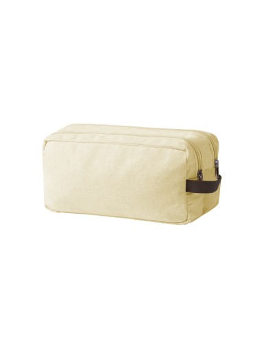 Neceser de doble compartimento en canvas beige con asa de polipiel personalizado, vista frontal