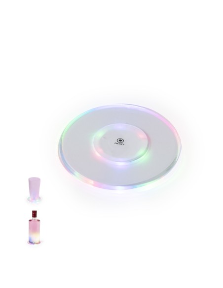 Posavasos de acrílico con 6 LEDs y luz intermitente personalizado, con detalle pequeño junto a él
