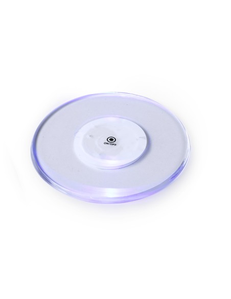 Posavasos de acrílico con 6 LEDs personalizado, encendido, vista desde arriba