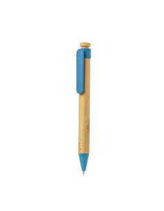 Bolígrafo de bambú con clip XL y carga jumbo personalizado en color azul