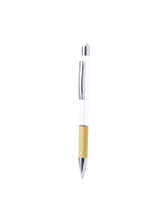 Bolígrafo puntero de aluminio y bambú con puntero a juego personalizado en color blanco