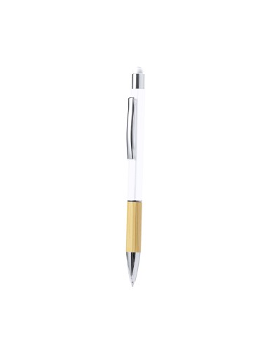 Bolígrafo puntero de aluminio y bambú con puntero a juego personalizado en color blanco