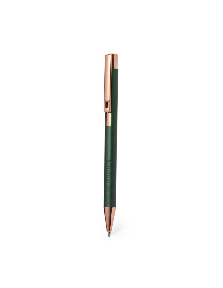 Bolígrafo de aluminio mate con acabados en cobre y carga jumbo personalizado en color verde oscuro, otra vista