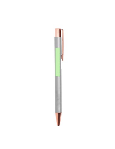 Bolígrafo de aluminio mate con acabados en cobre y carga jumbo personalizado en color gris, con zona de impresión marcada